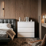 30.3 inches Modern Minimalist White/Wood 3-Drawer No-Handle Storage Dresser