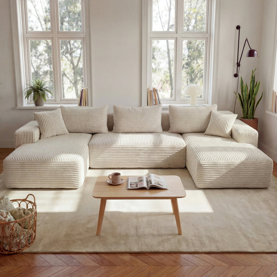 134" Large U-Shaped Modular Sectional Sofa with 5 Pillows