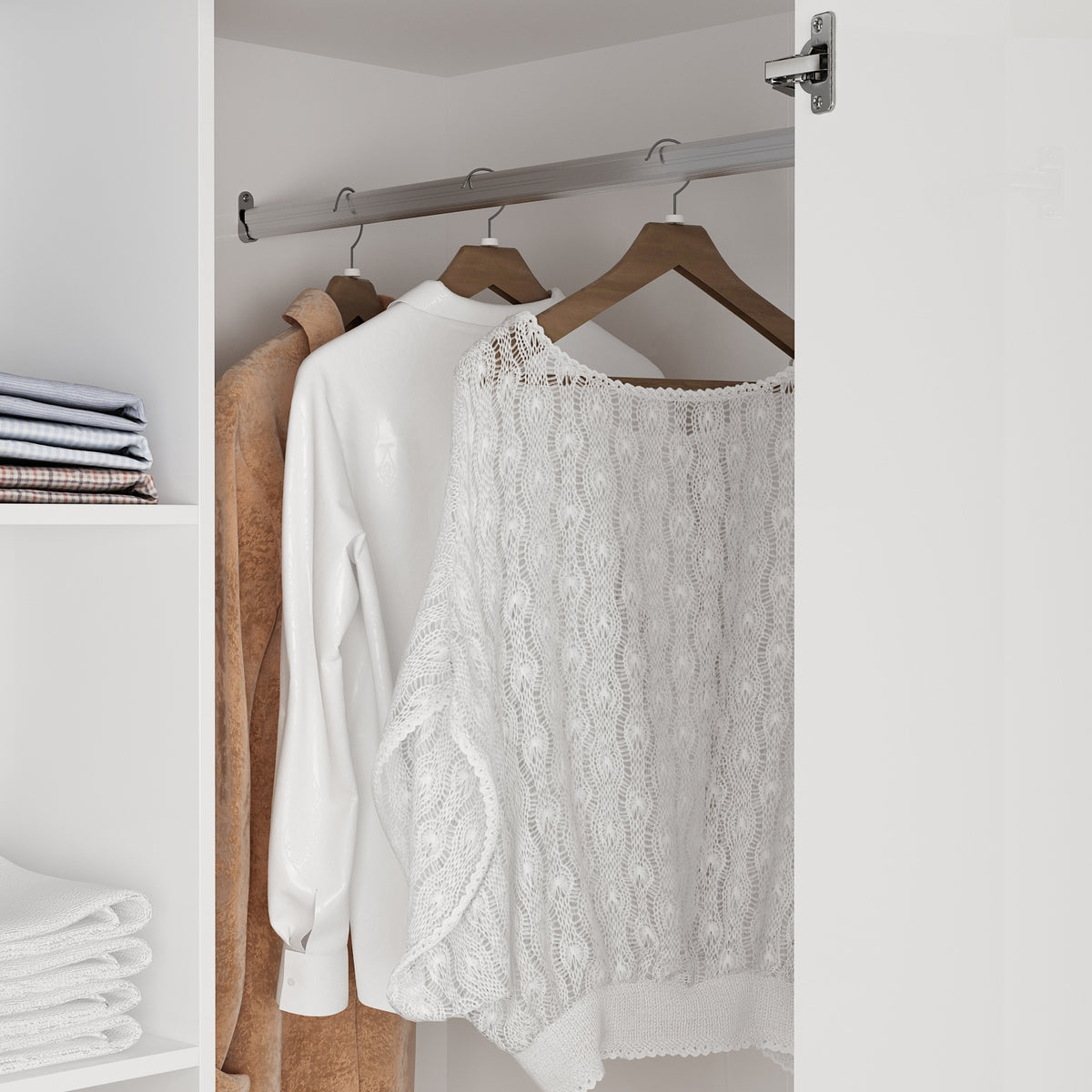 35.4" Modern White L-Shaped Corner Wardrobe with Top Cabinet