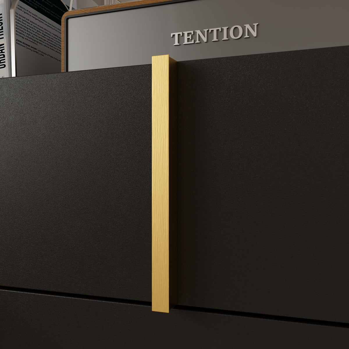 70.9" Modern Black Dresser With 8 Drawers And Gold Accents