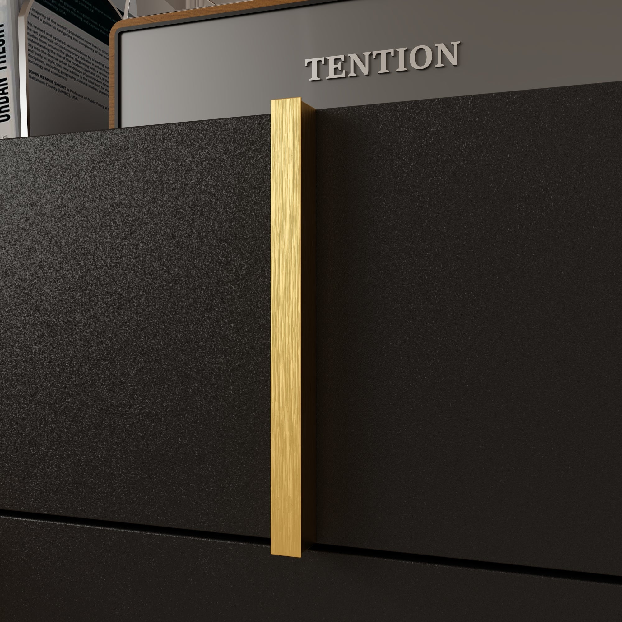 70.9 inches Modern Black Dresser With 8 Drawers And Gold Accents