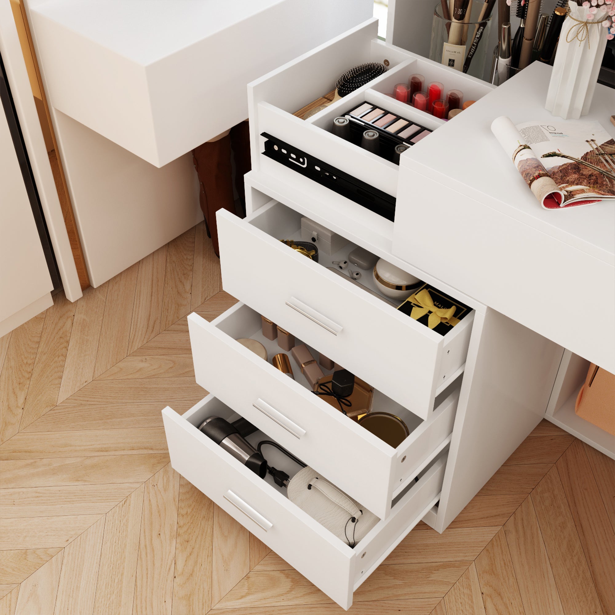 63'' H 3 Drawer Armoire Wardrobe With Adjustable LED Dressing Mirror