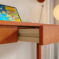 47.2" Modern Scandinavian Brown Rubberwood Writing Desk with Double Drawers