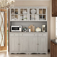 61.2" Mid-Century Modern Wood Storage Cabinet with Drawers for Kitchen and Living Room