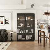 75'' H X 48'' W x 23.6'' D 4-Tier Display Cabinet Bookcase With Glass Doors And LED Light