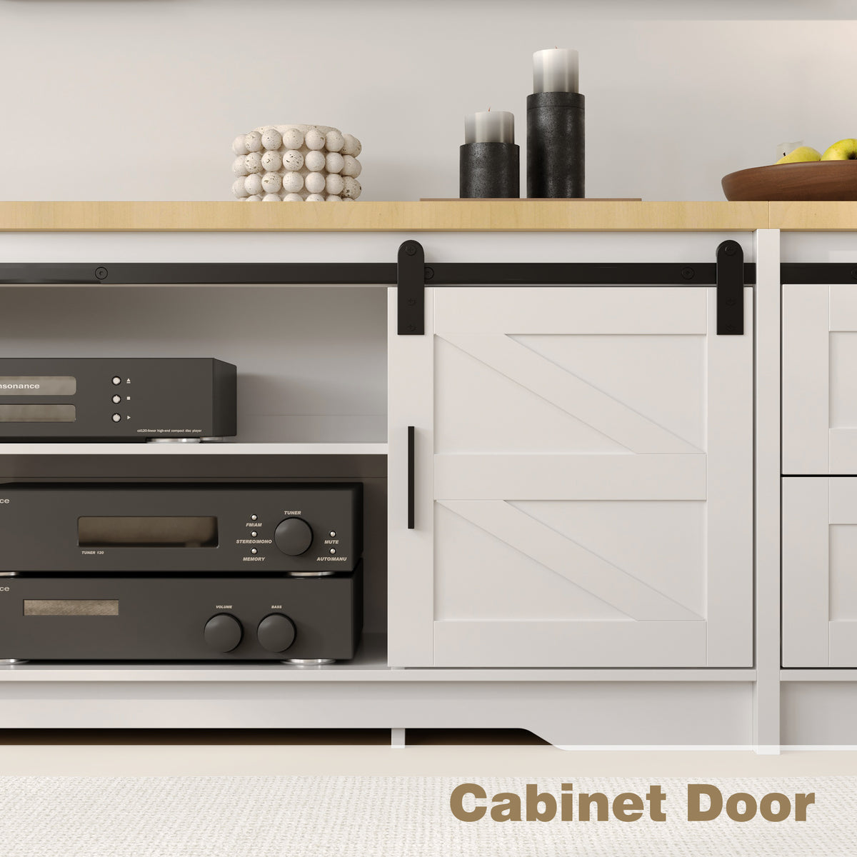 94.5" Modern White Extra Long Barn Door TV Stand with 4 Drawers, Sliding Doors and Adjustable Shelves