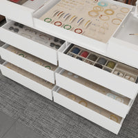 63" Modern White 1-Shelf Chest With 12 Drawers And Tempered Glass Top