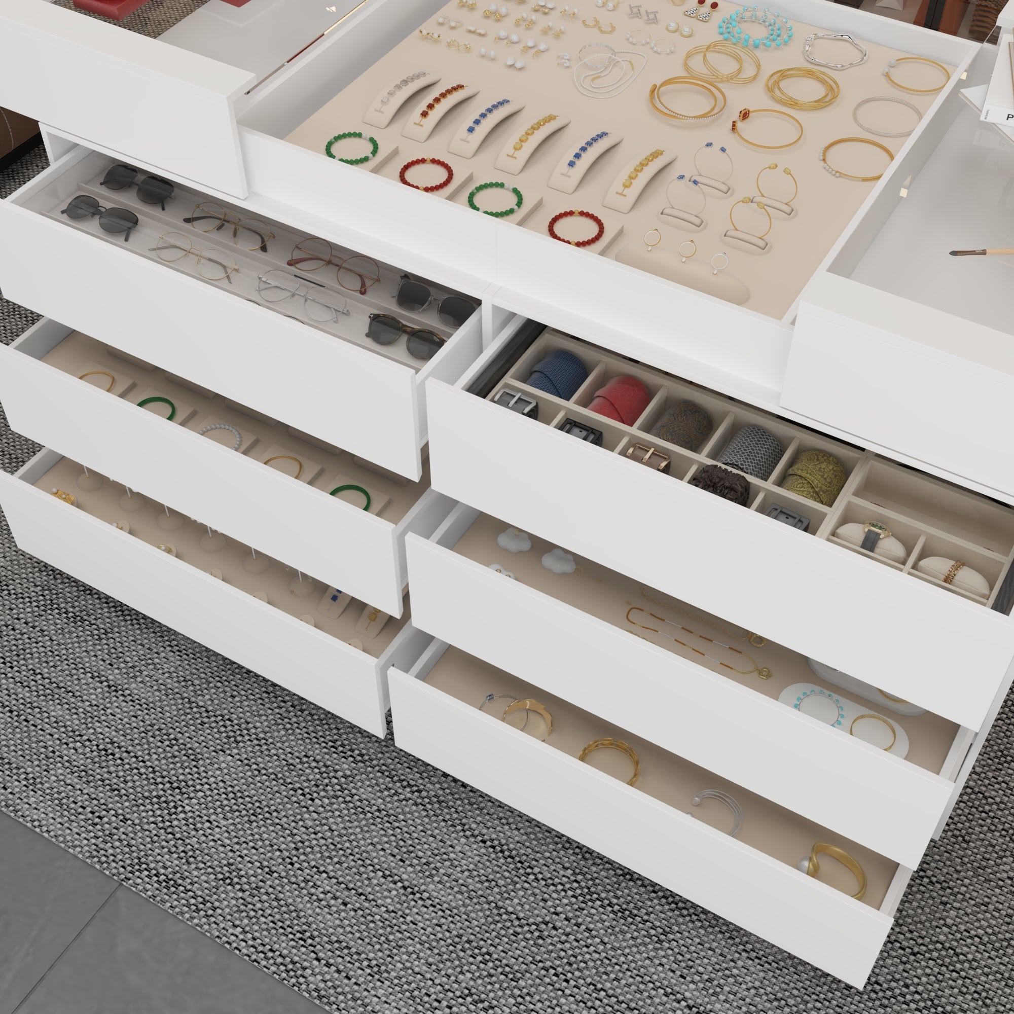 12-Drawer 1-Shelf Chest With Graceful Design And Tempered Glass Top