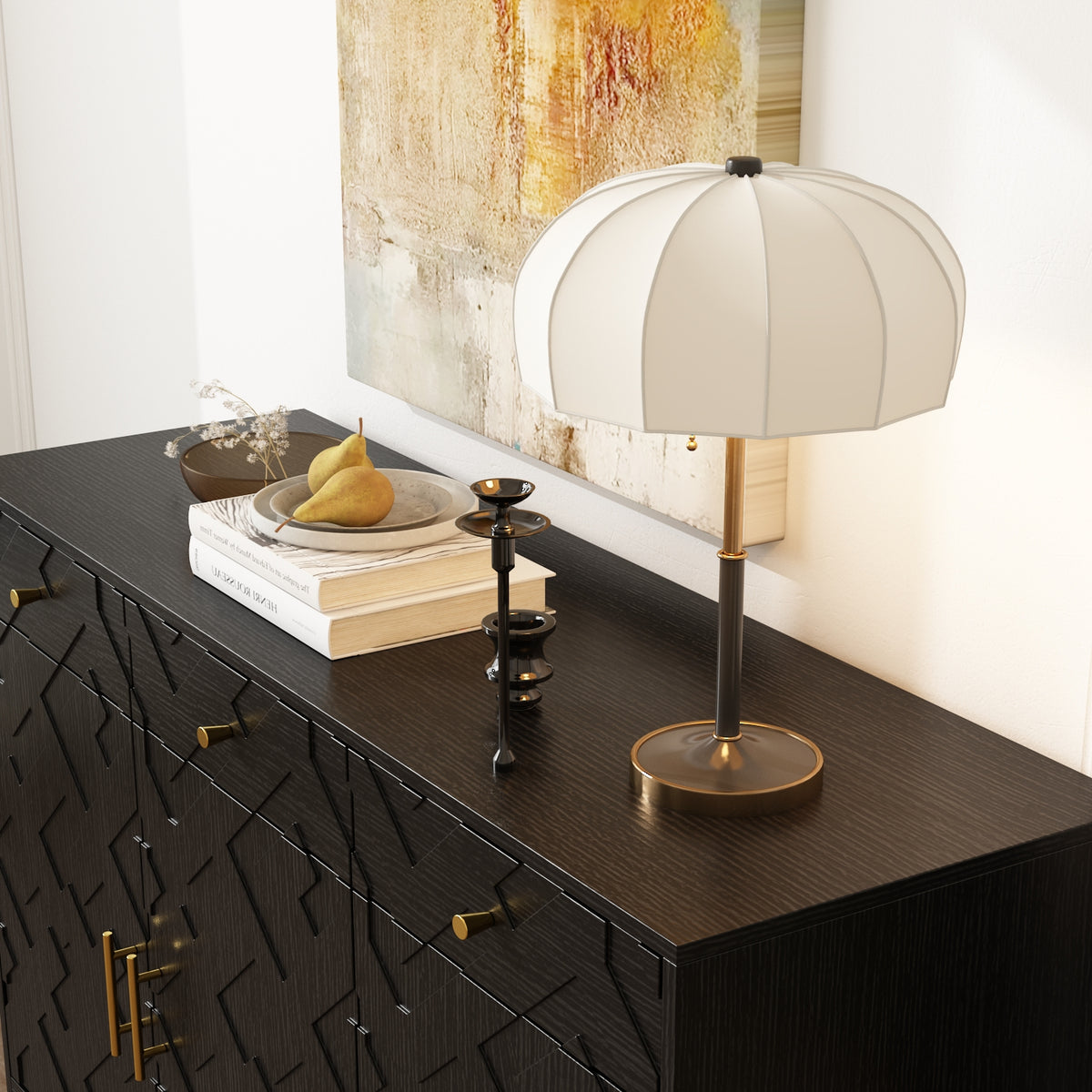47.2" Rustic Black Embossed Accent Cabinet with 3 Drawers and Adjustable Shelves