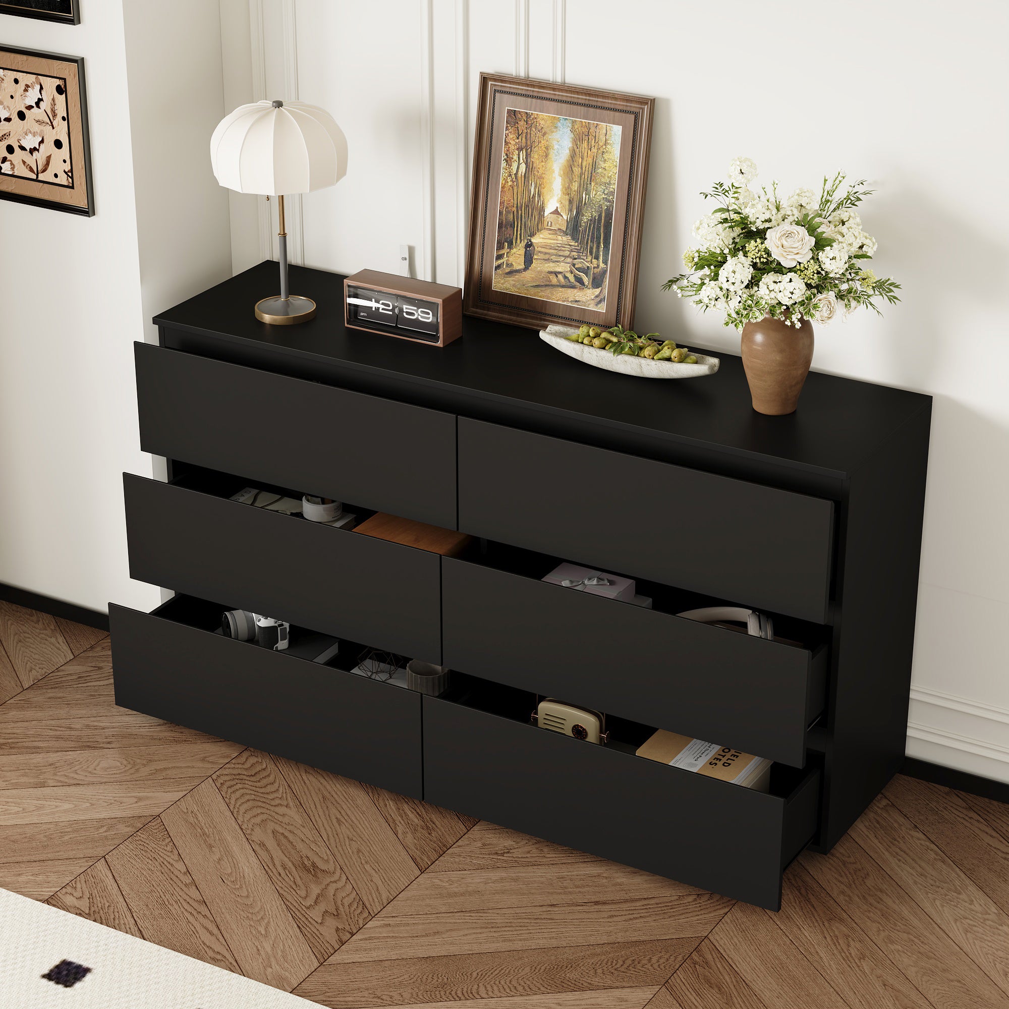 Distressed 6-Drawer Sideboard with Grain Texture - 59" Wide