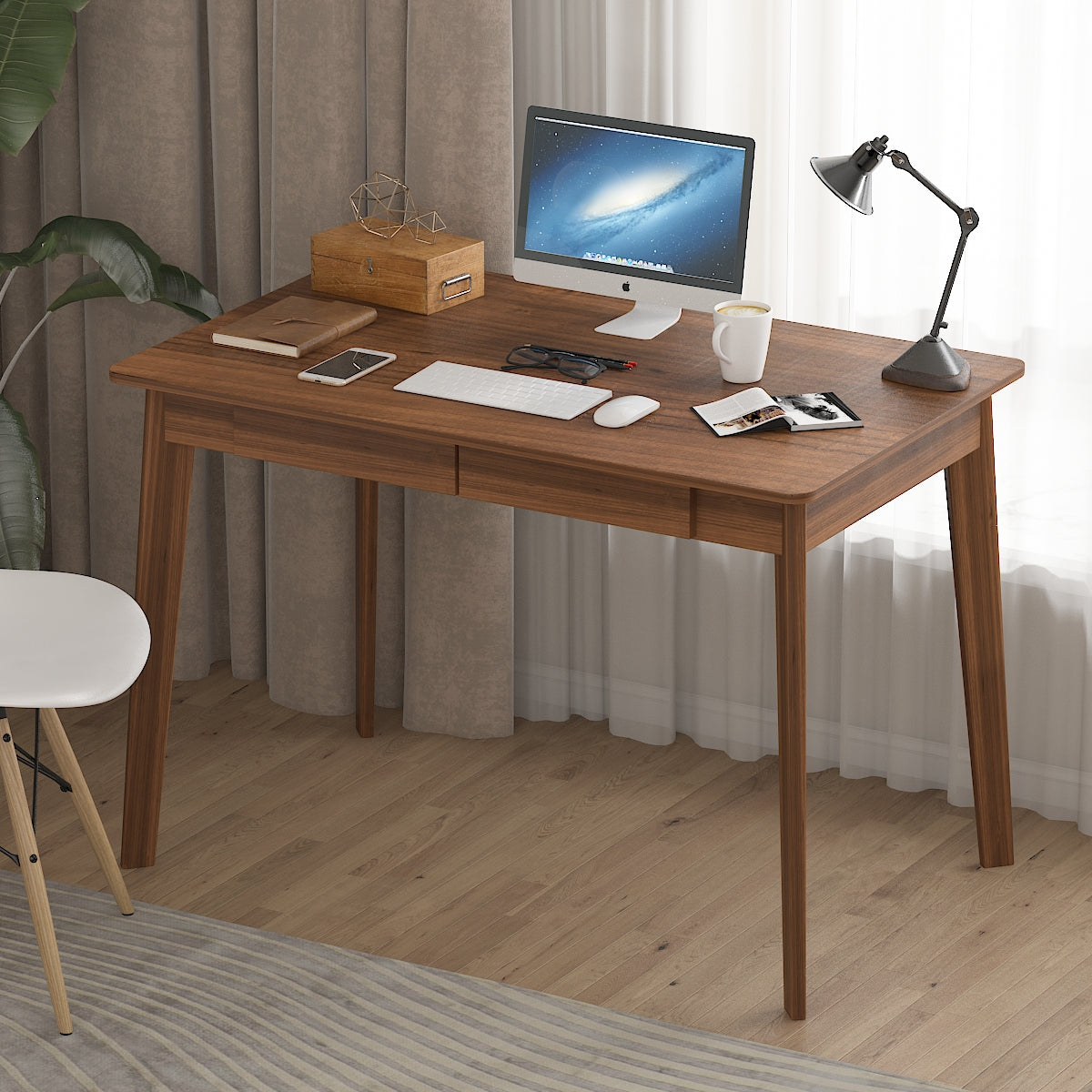 Wooden Minimalist Writing Desk White Study Table for Office 39.4"W