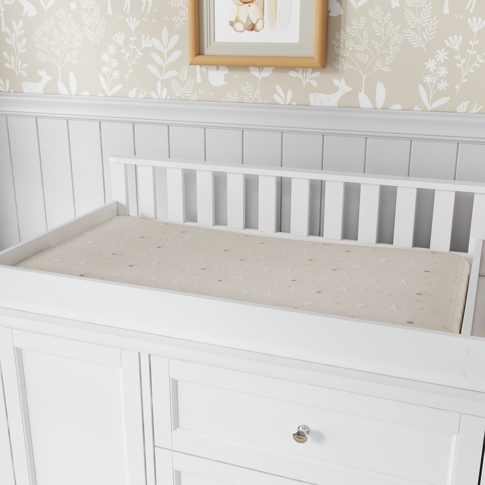 47.2" Wide White Changing Table Dresser With 2 Cabinets & 4 Drawers