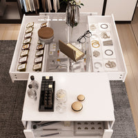 47.2" Modern White Closet Island with Strong Storage and Glass Top