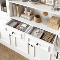 Sofna 141.7" Extra Wide White Filing Storage Cabinet with 9 Glass Doors and 2 Drawers