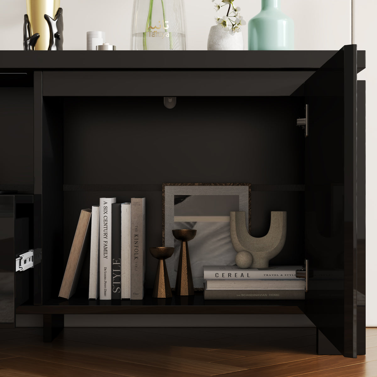 70" Modern Black TV Stand with LED Lights & Storage