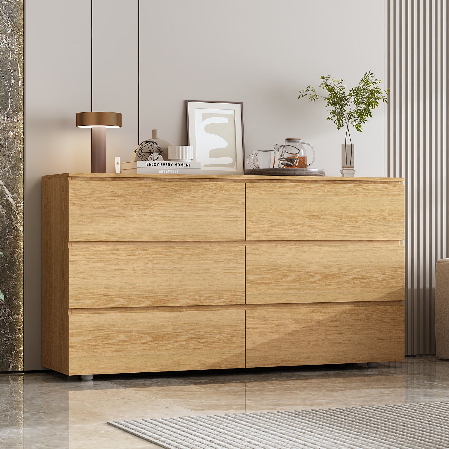 Distressed 6-Drawer Sideboard with Grain Texture - 59" Wide