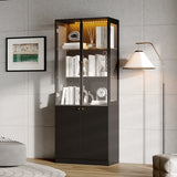 31.5 inch Modern Black Display Bookcase with LED Light and Glass Doors