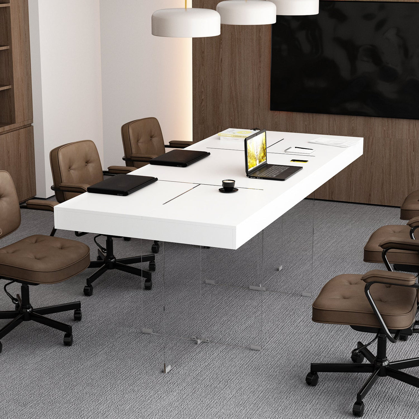 78.7" Modern Minimalist White Writing Desk With Glass Base