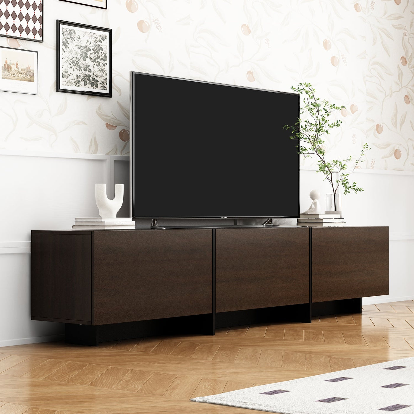 71.7" Modern Brown Minimalist TV Stand with Hidden Storage