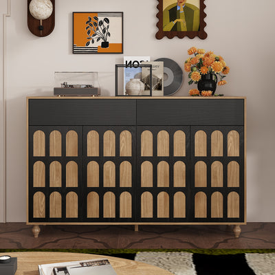 59 inch Mid-century Black Sideboard with 2 Drawers and 4 Doors