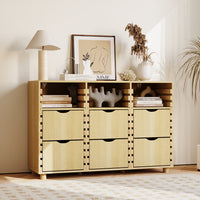 47.2" Rustic Natural Wood Sideboard with 6 Drawers & 3 Shelves