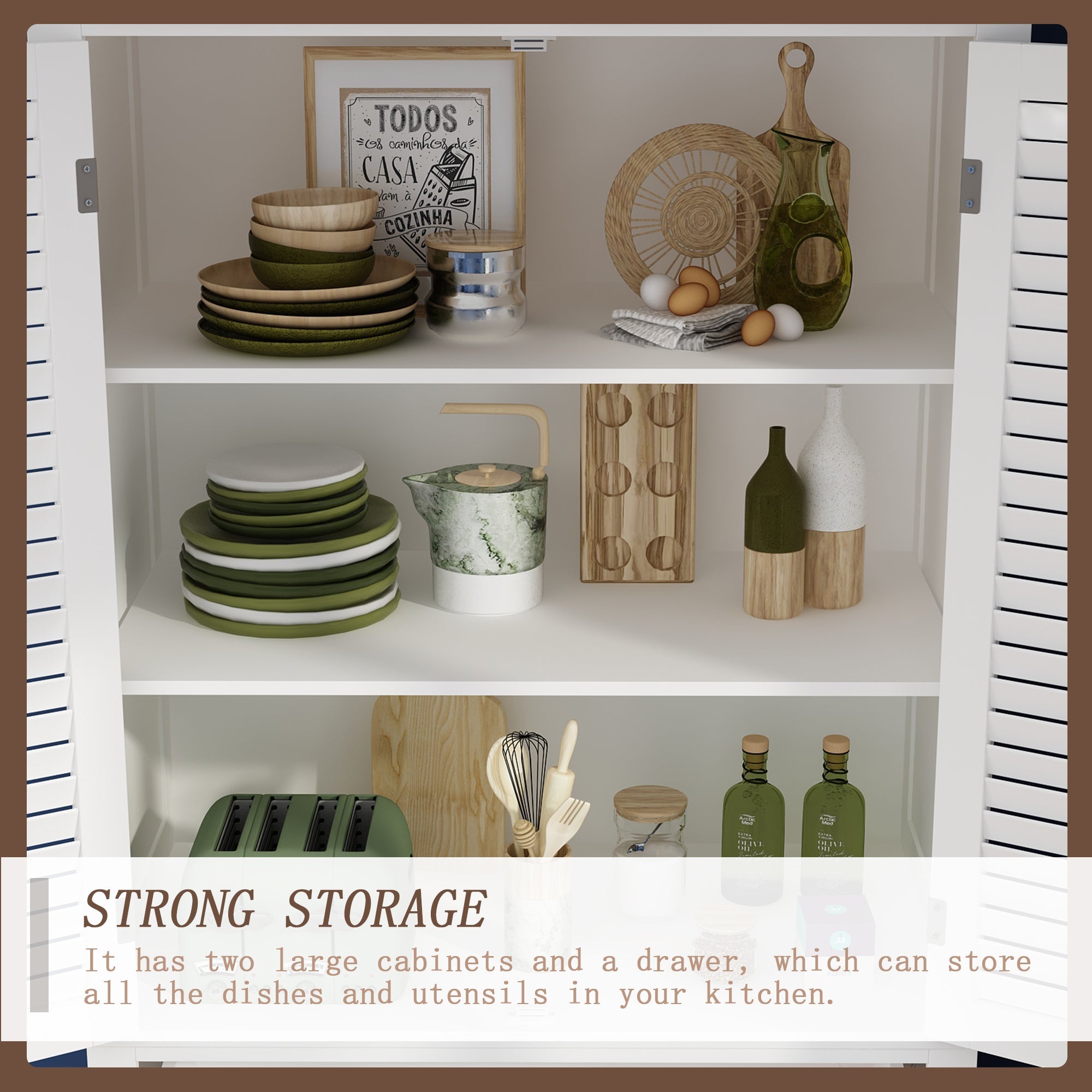 Tall Storage Cabinet With 6-Tier Adjustable Shelf & Drawers