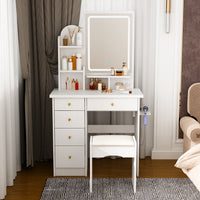 31.5" Modern White Glam Makeup Vanity Set with Socket, LED Light and Stool