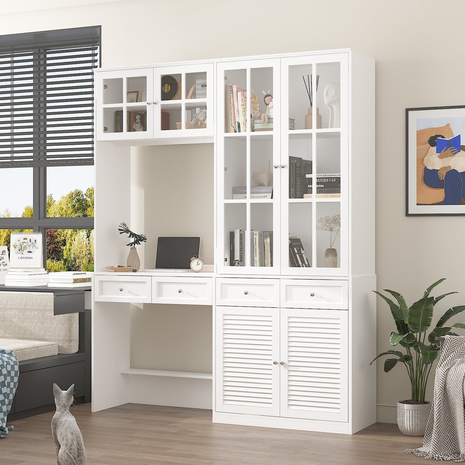 4 Drawer Multi-Door Office Storage Cabinet With Desk