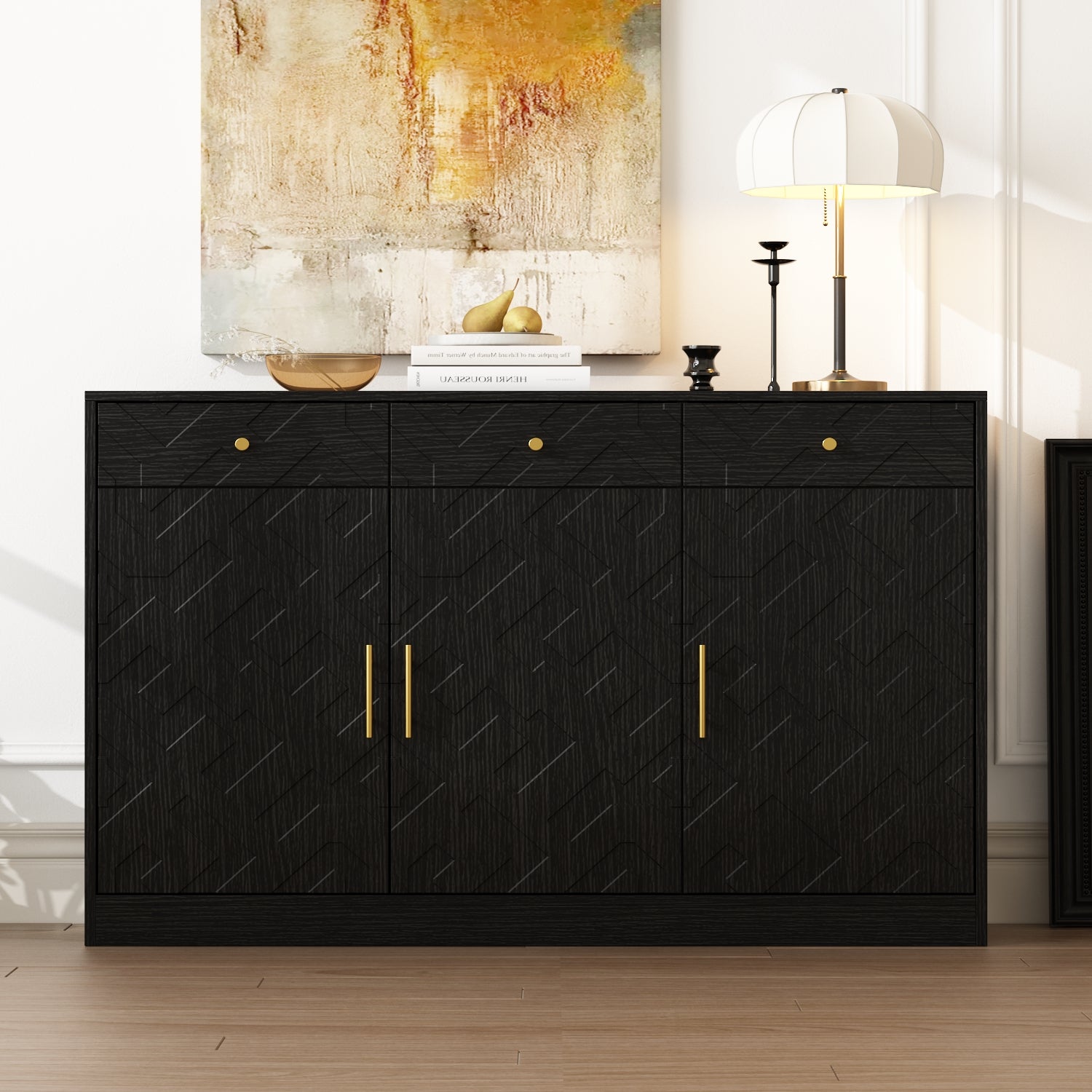 47.2" Wide 3-Door Embossed Accent Cabinet With 2 Drawers