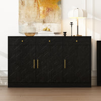 47.2" Rustic Black Embossed Accent Cabinet with 3 Drawers and Adjustable Shelves