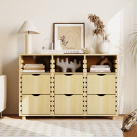 47.2" Rustic Natural Wood Sideboard with 6 Drawers & 3 Shelves