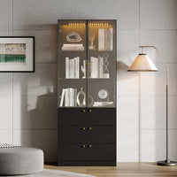 31.5" Modern Black Display Bookcase with LED Light and Glass Doors