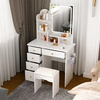 31.5" Modern White Glam Makeup Vanity Set with Socket, LED Light and Stool