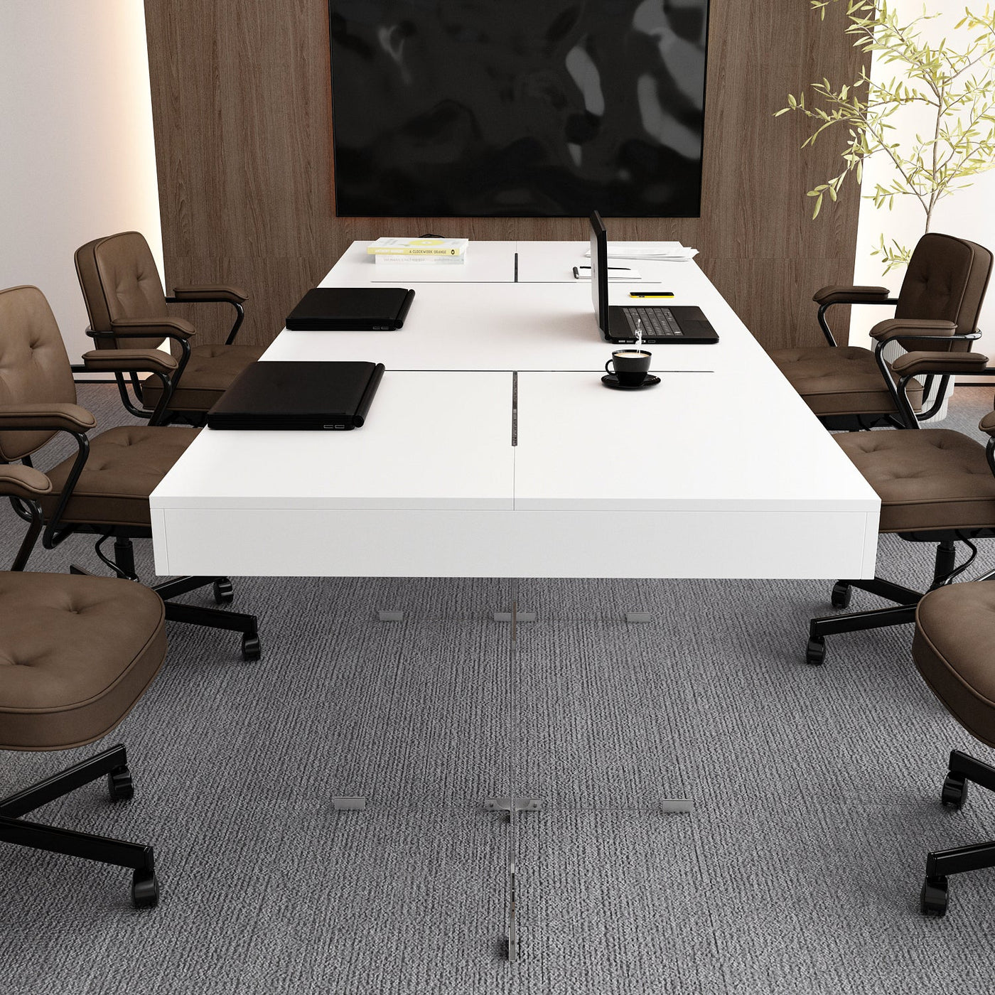 78.7" Modern Minimalist White Writing Desk With Glass Base