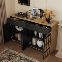 59" Mid-century Black Sideboard with 2 Drawers and 4 Doors