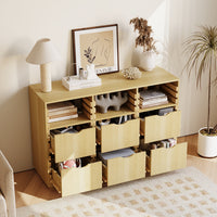 47.2" Rustic Natural Wood Sideboard with 6 Drawers & 3 Shelves