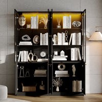 63" Modern Black Display Bookcase with LED Light and Glass Doors