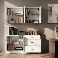 63" White Engineered Wood 2-Piece Garage Storage Cabinet with Wall Cabinet, Single Door & 3 Drawers