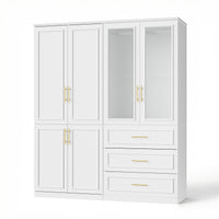 Rena 63.3" Luxe White Armoire with 6 Doors and 3 Drawers