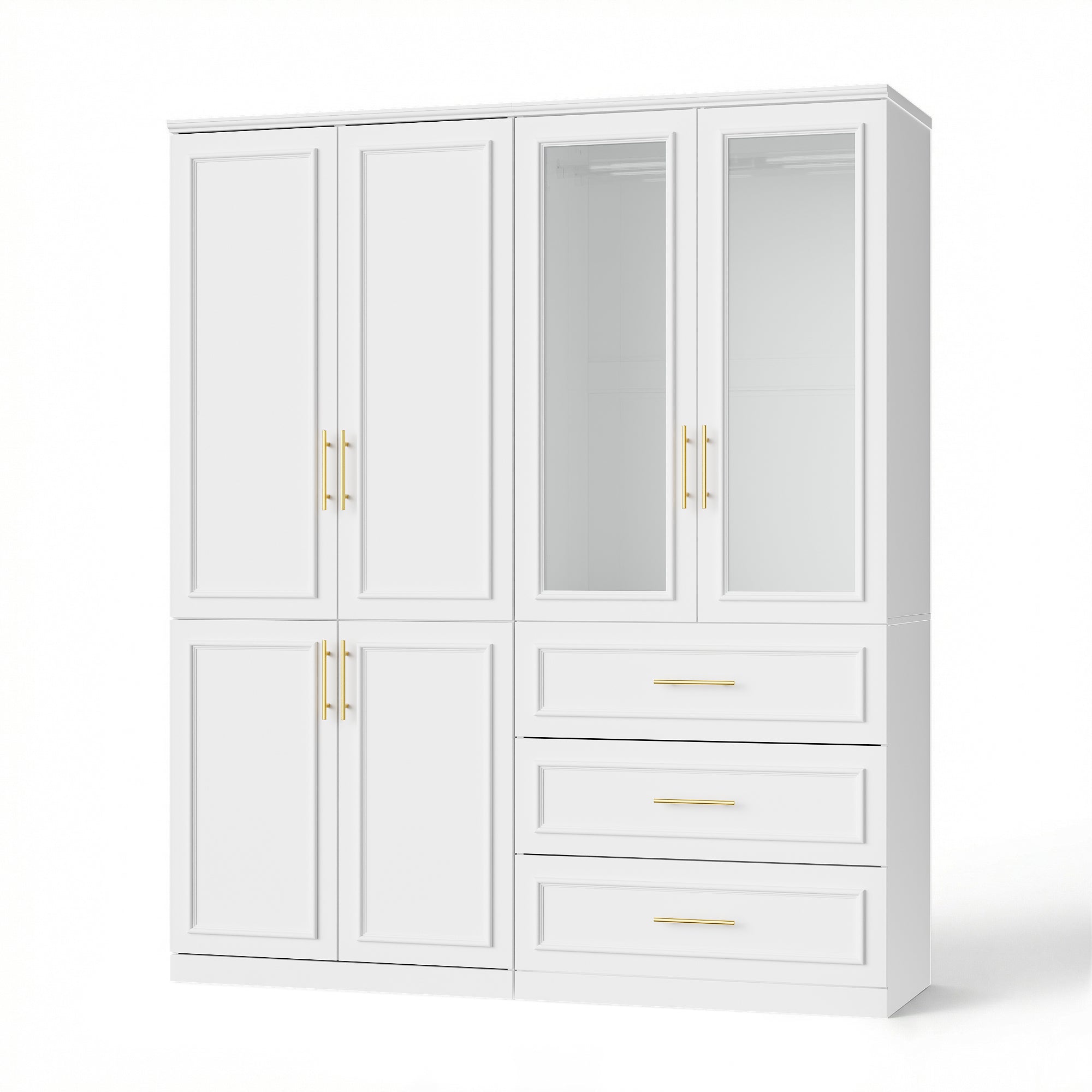 63.3 inch Luxe White Armoire with 6 Doors and 3 Drawers