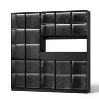 Varda 78.7" Large Bookcase with Glass Doors and 3-Color Changing LED Lights