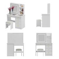 39.4" Modern White Vanity Desk Makeup Table Large Sliding Lighted Mirror Dressing Table With 5 Drawers Hidden Shelves