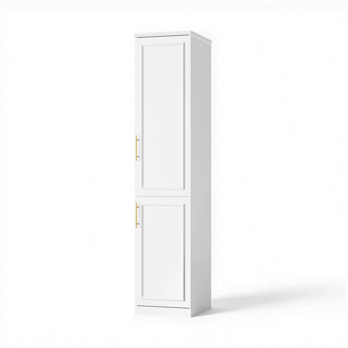 15.7 inches Modern White Compact Wardrobe with Dual Doors, Golden Handles and Multiple Storage Sections