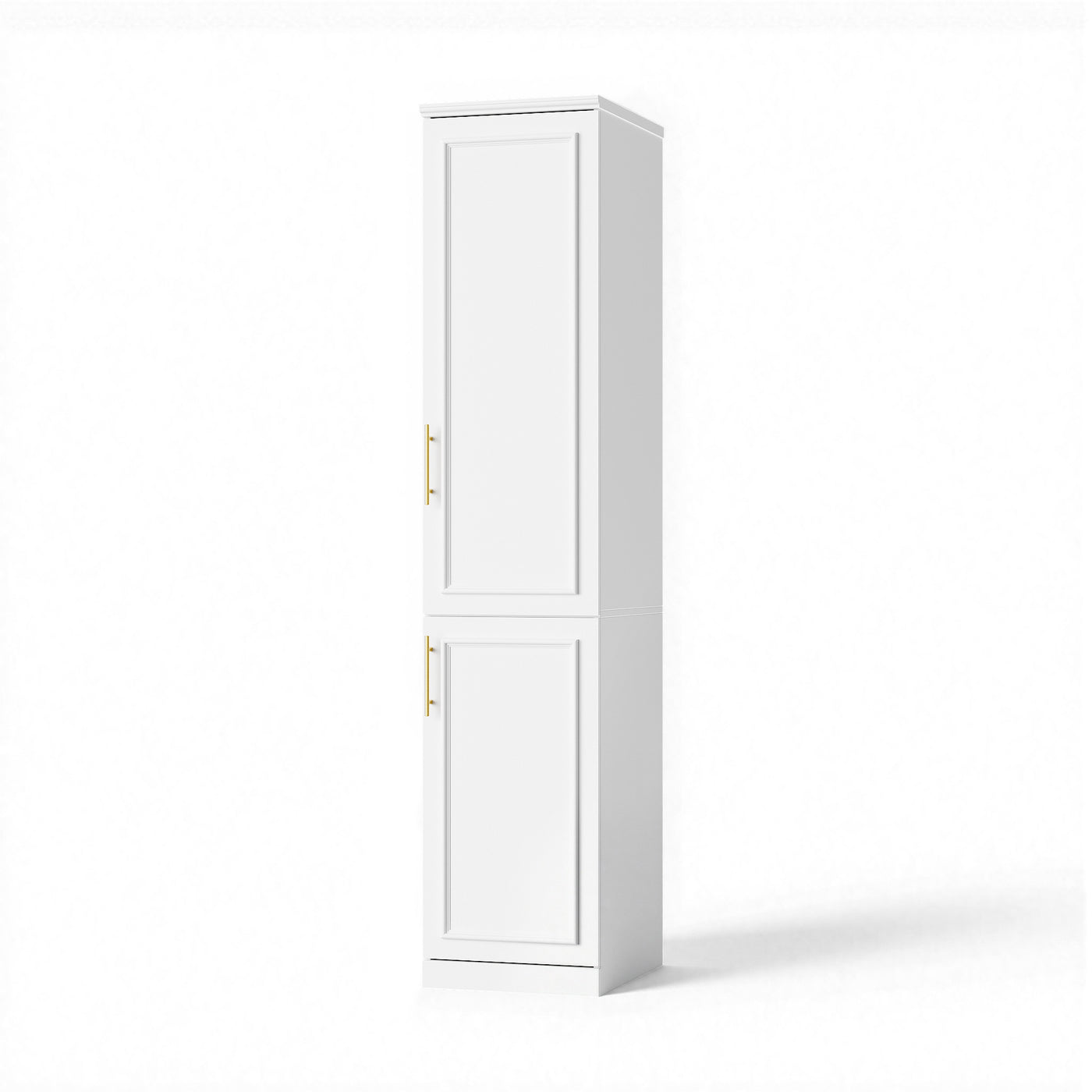 Rena 15.7" Modern White Compact Wardrobe with Dual Doors, Golden Handles and Multiple Storage Sections