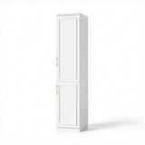 15.7 inches Modern White Compact Wardrobe with Dual Doors, Golden Handles and Multiple Storage Sections