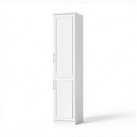 Rena 15.7" Modern White Compact Wardrobe with Dual Doors, Golden Handles and Multiple Storage Sections
