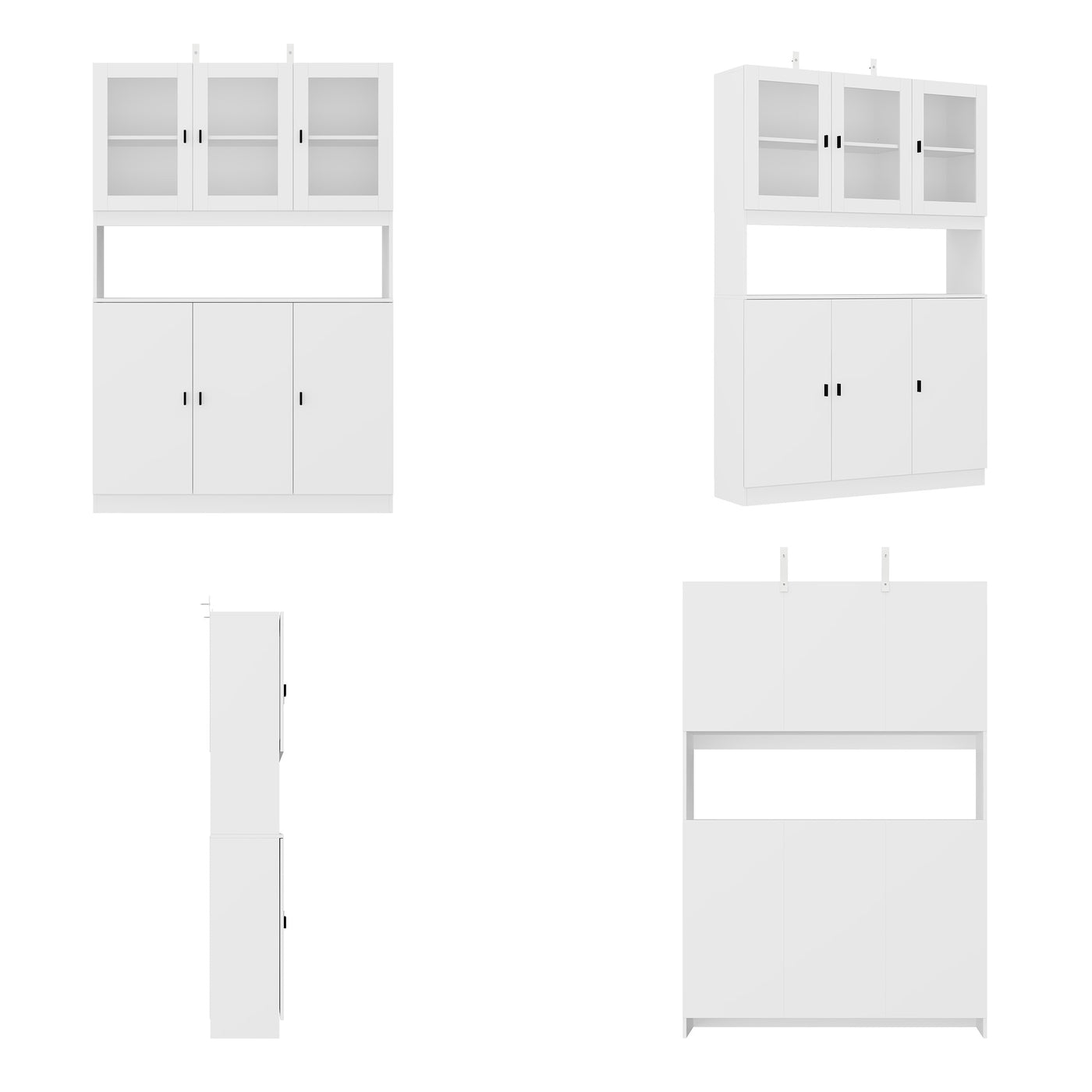 47.2" Elegant White Bookcase with Glass Doors and Open Shelves