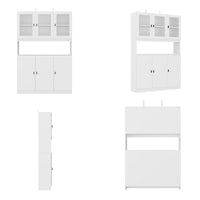 47.2" Elegant White Bookcase with Glass Doors and Open Shelves