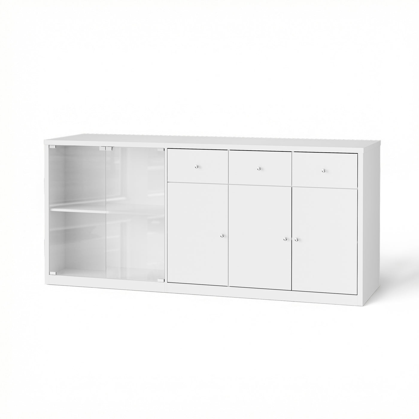 78.7" Contemporary White Kitchen Island with Tempered Glass Door & 3 Drawers
