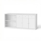 78.7 inch Contemporary White Kitchen Island with Tempered Glass Door & 3 Drawers